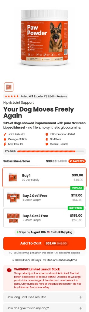 Template 4: Bundles under constant pressure: a sell-through bar, a low stock warning, and the objections answered in the buy box